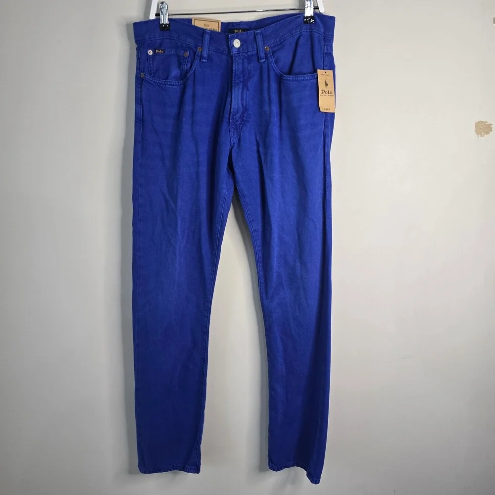 Polo Ralph Lauren Varick Slim Straight Hemp Denim Jeans Royal Blue Men 32x32 NEW